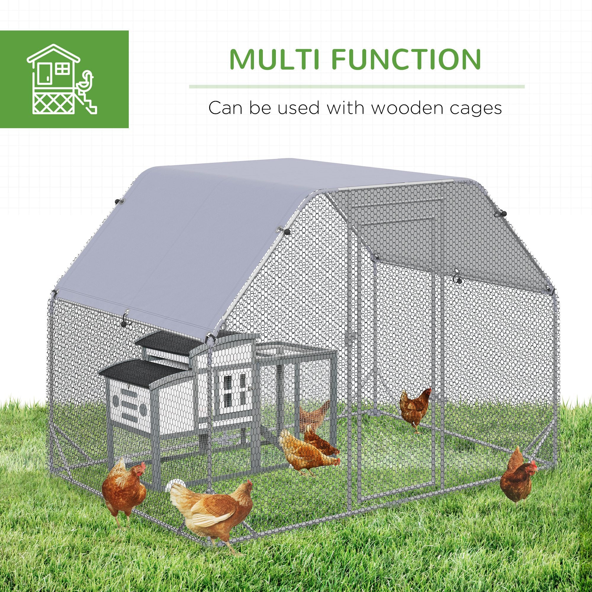 Chicken Run with Roof, Walk In Chicken Coop for 4-6 Chickens, Hen House Duck Pen Outdoor, 280x190x195 cm