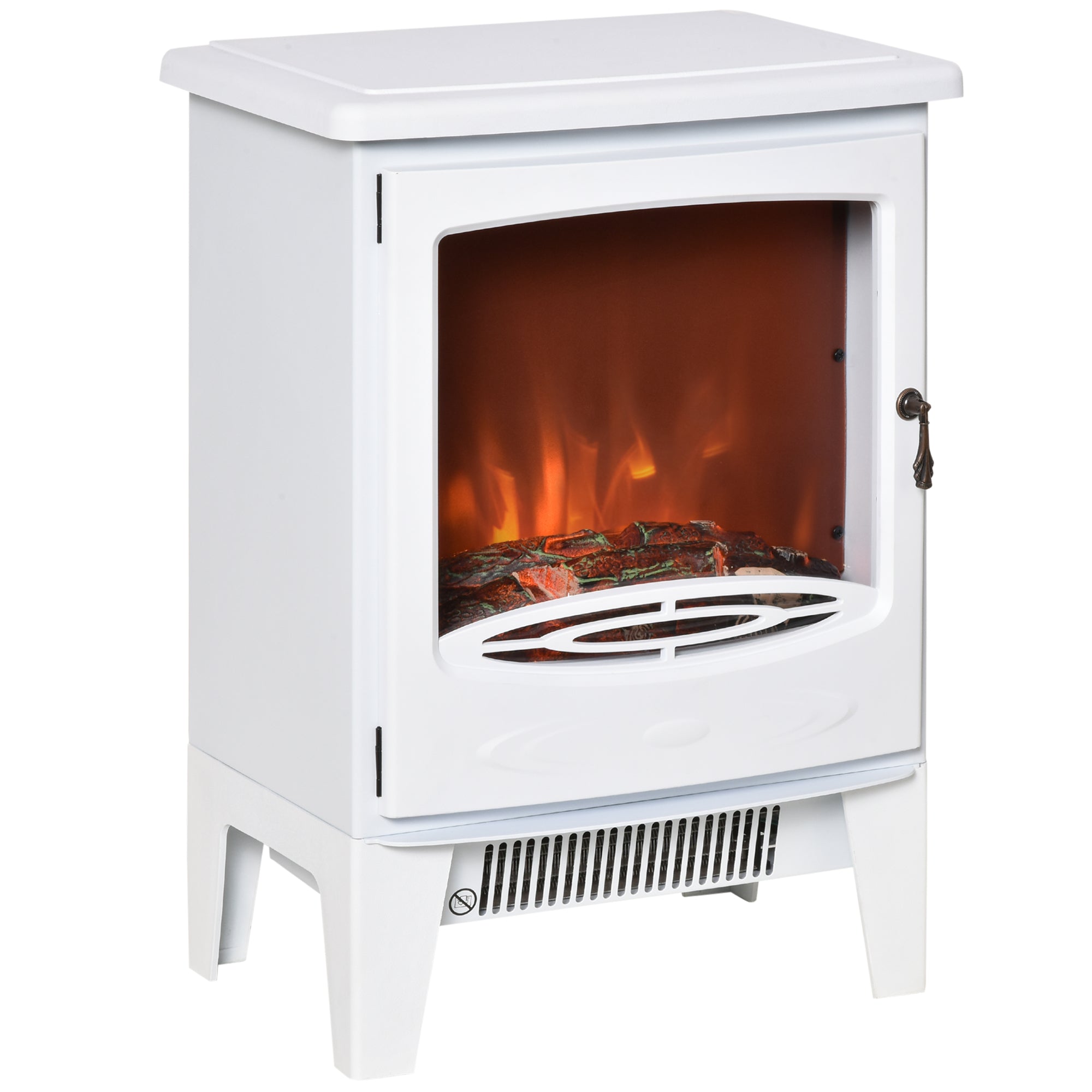 Electric Fireplace Stove, Free standing Fireplace Heater with Realistic Flame Effect, Overheat Safety Protection, 900W/1800W, White