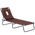 Foldable Adjustable Sun Lounger with Pillow and Reading Hole - Brown