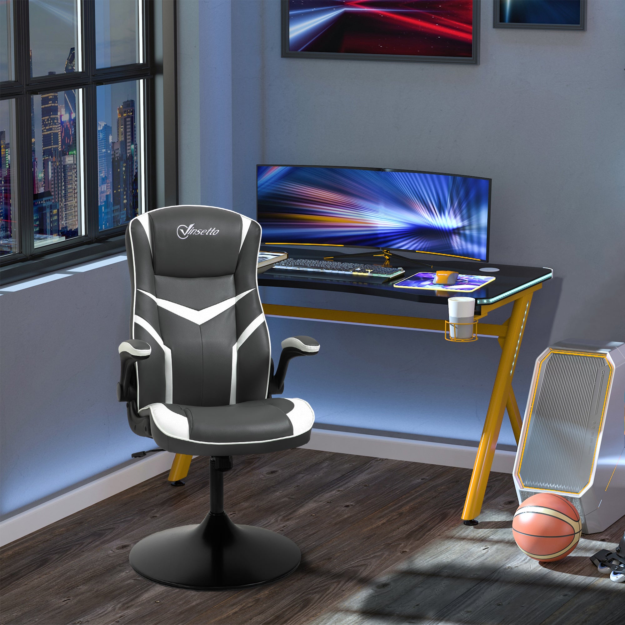 Video Best Gaming Chair Computer Chair, Playseat with Adjustable Height, Swivel Base, Desk Chair, PVC Leather Swivel Chair, Grey