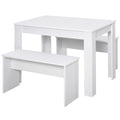 Kitchen Dining Table and 2 Benches Set for Limited Space - White