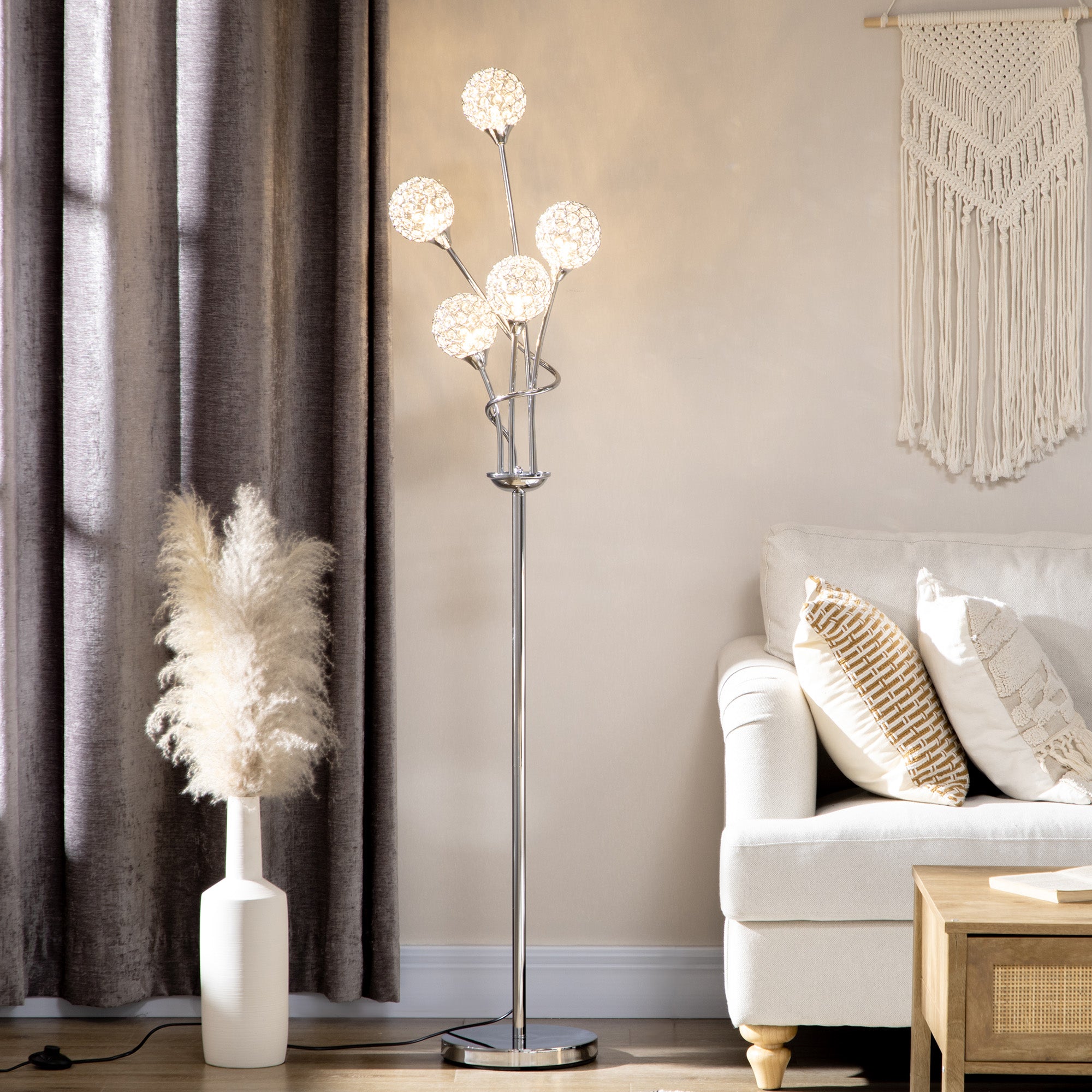 Crystal Floor Lamps for Living Room Bedroom with Light, Modern Uprig