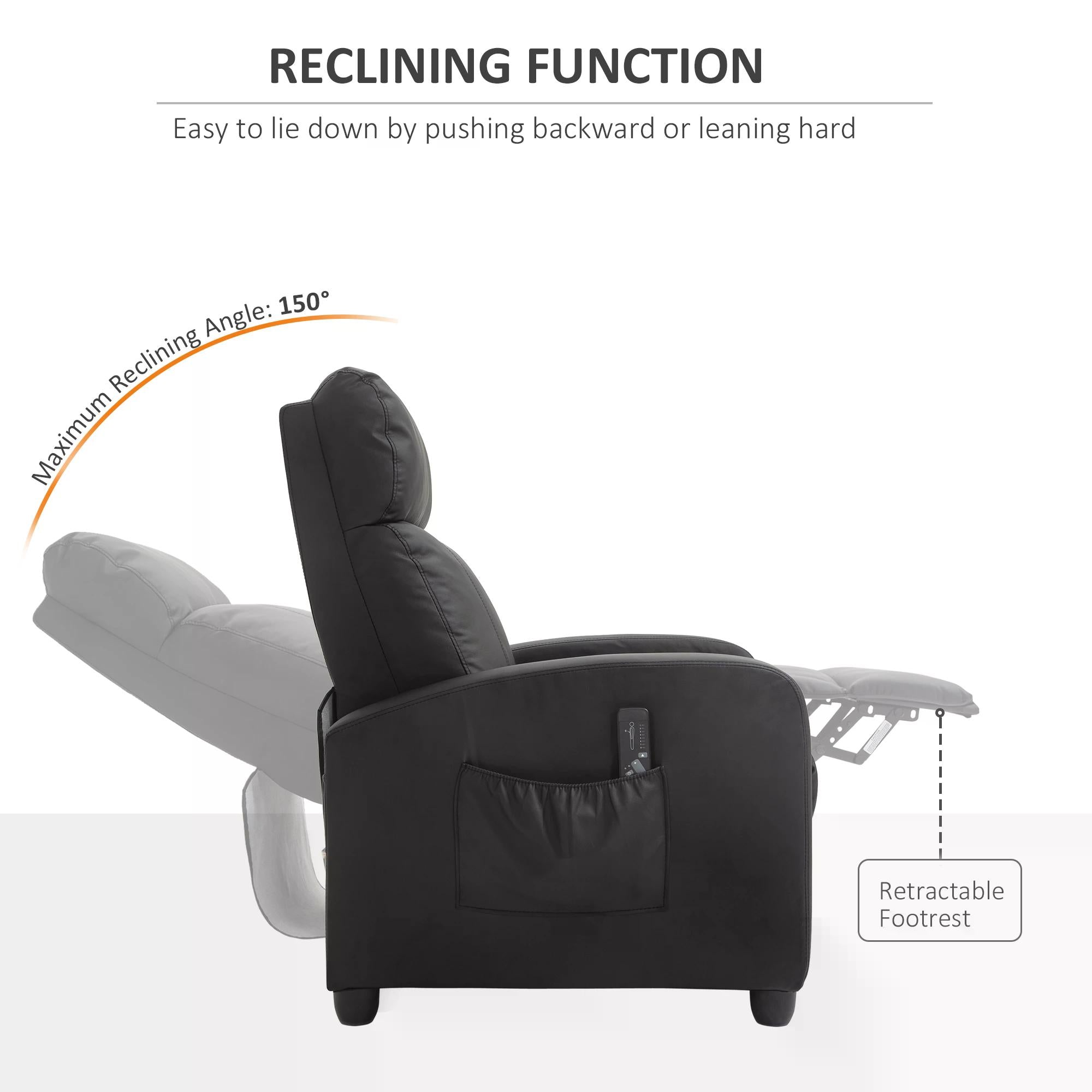 Recliner Sofa Chair PU Leather Massage Armcair w/ Footrest and Remote Control for Living Room, Bedroom, Home Theater, Black