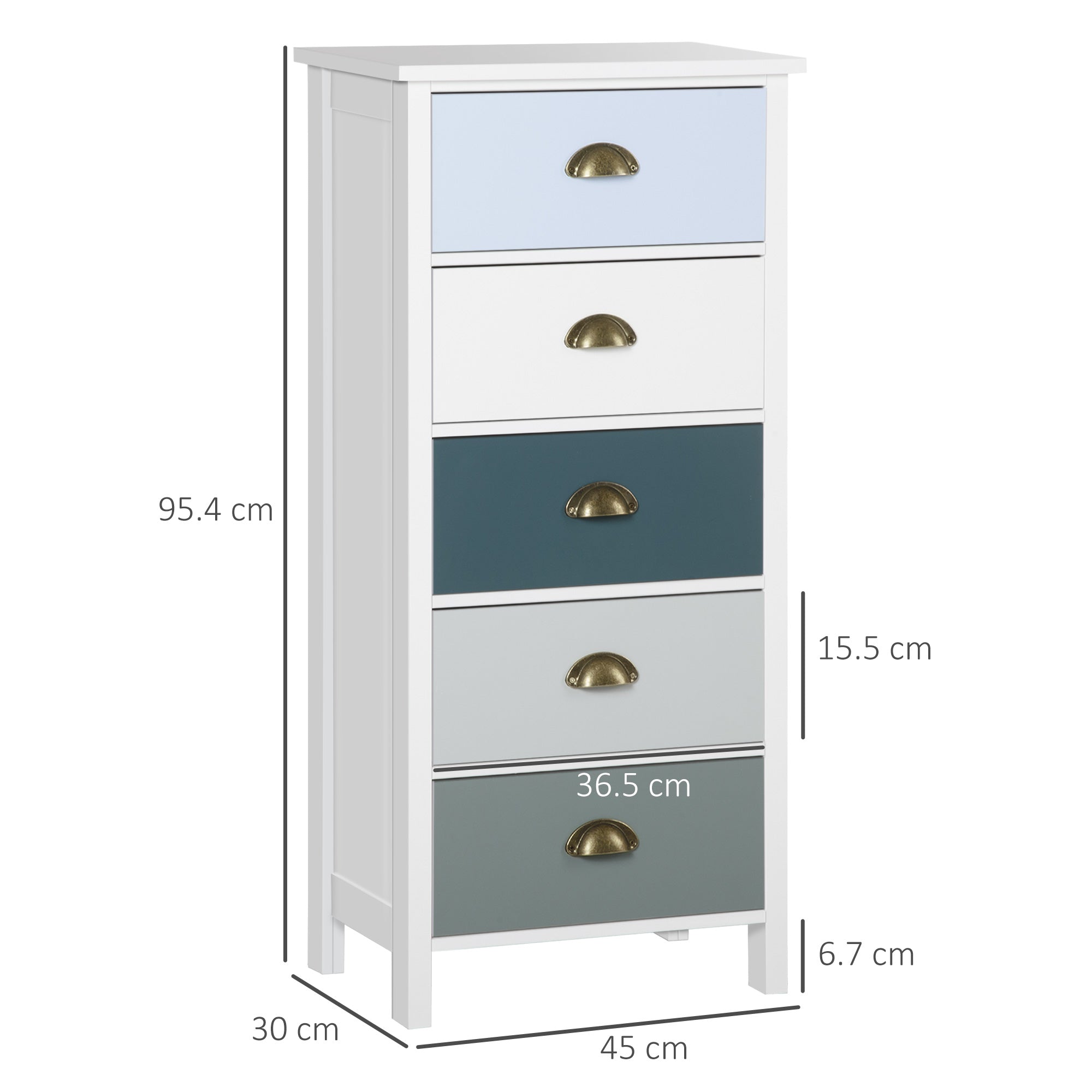 Chest of Drawers, 5-Drawer Dresser with Metal Handle, Slim Storage Organiser Unit for Living Room, Bedroom