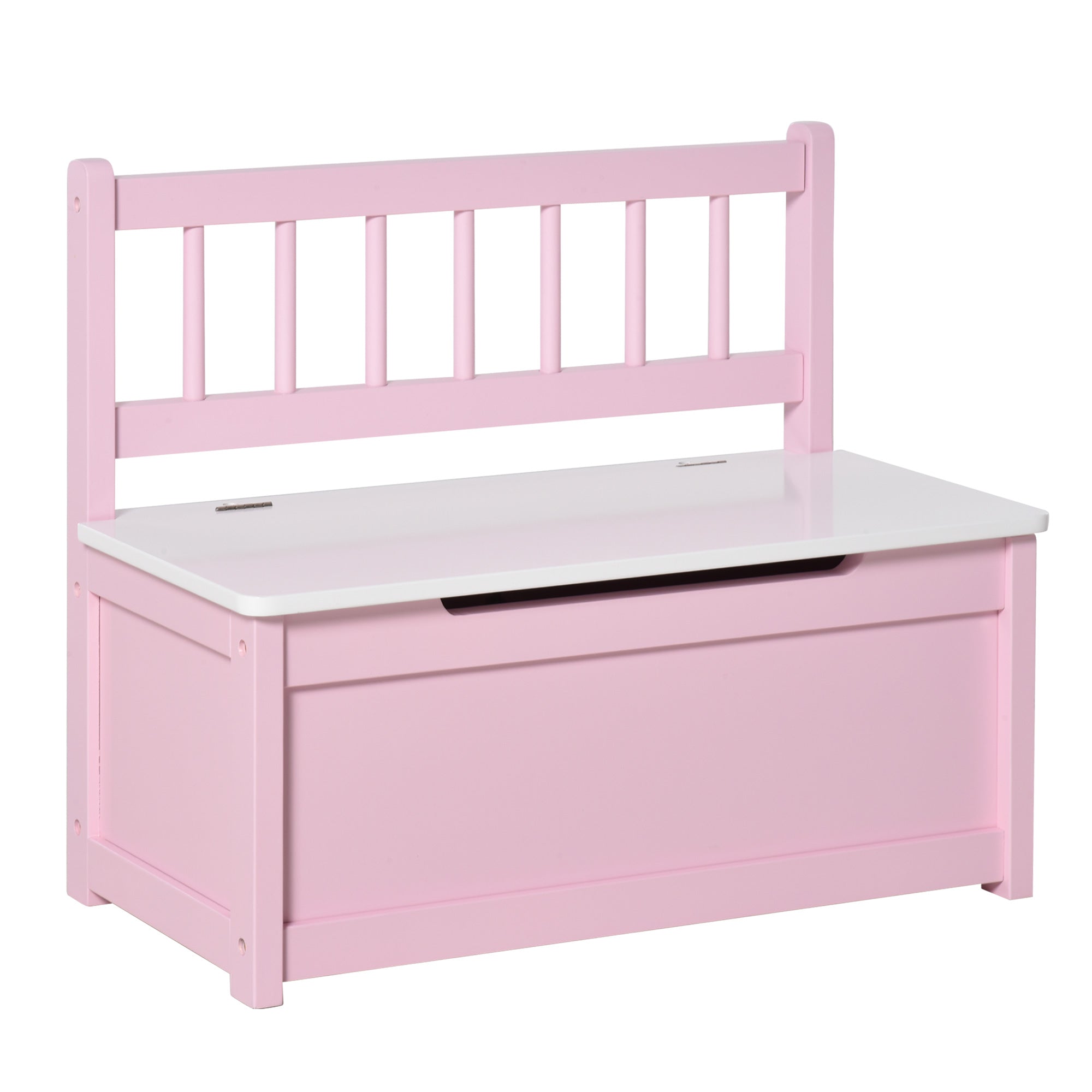 2-IN-1 Wooden Toy Box Kids Seat Bench Storage Chest Cabinet Organizer with Safety Pneumatic Rod 60 x 30 x 50cm Pink