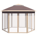 Hexagon 3x4m Pop Up Gazebo with Netting Outdoor Shelter - Khaki