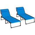 Foldable Outdoor Sun Lounger with Padded Seat and 5-Level Recline - Black/Blue