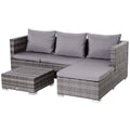 3 Piece Outdoor Garden Rattan Furniture Set with Storage Table - Grey