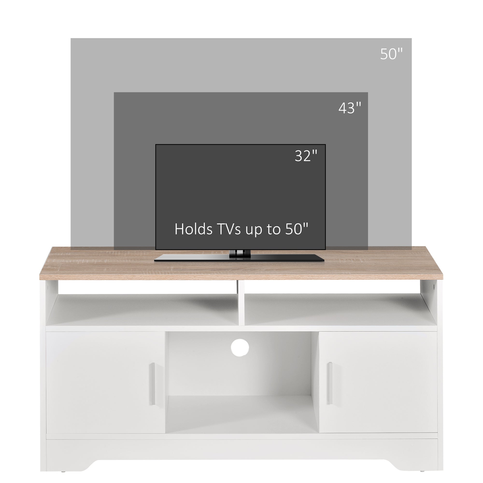 TV Stand for TVs up to 42 Inches with Cabinets, Shelves & Wide Tabletop - White & Wood Color