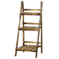 3 Tier Folding Wood Flower Stand Ladder Planter Display Shelf Rack 40x37x93cm - Brown