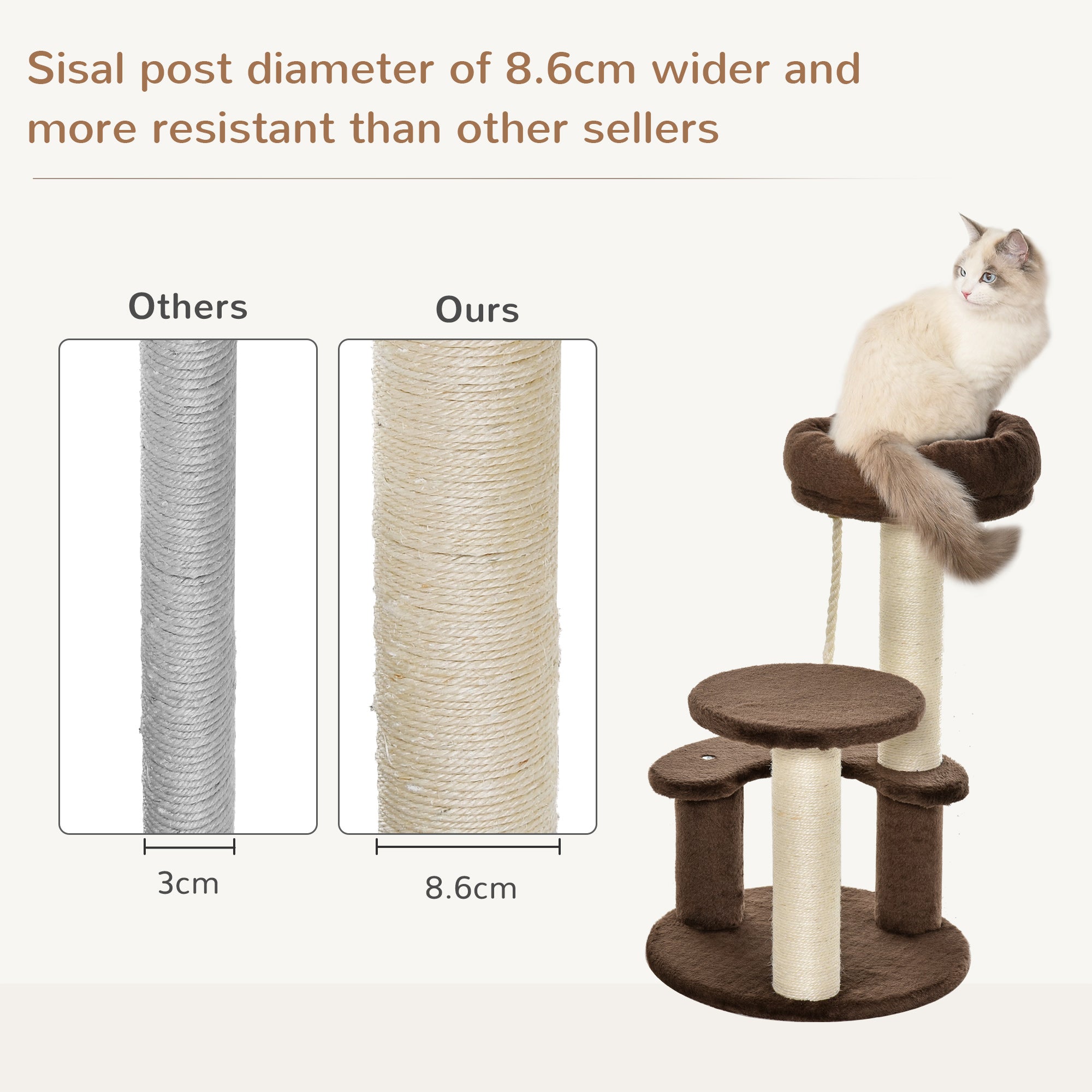 65 cm Cat Tree Cat Scratching Post Kitty Scratcher Kitten Activity Center Scratching Post Playhouse 2 Perch w/Hanging Sisal Rope Brown