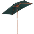 6 Ribs 2m Square Garden Patio Umbrella with Wood Bamboo Frame - Brown Green