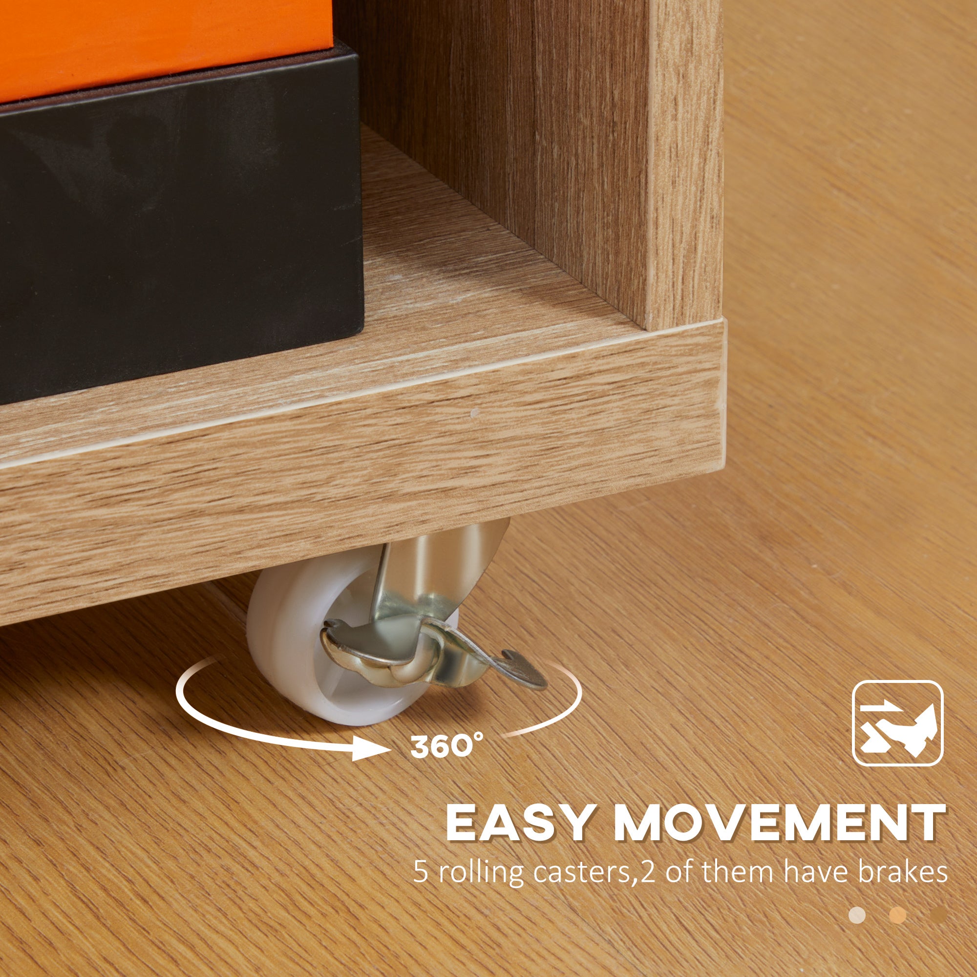 Modern TV Stand Unit for TVs up to 46" with Wheels, Storage Shelves and Drawers, 120cmx39cmx42cm, White and Natural