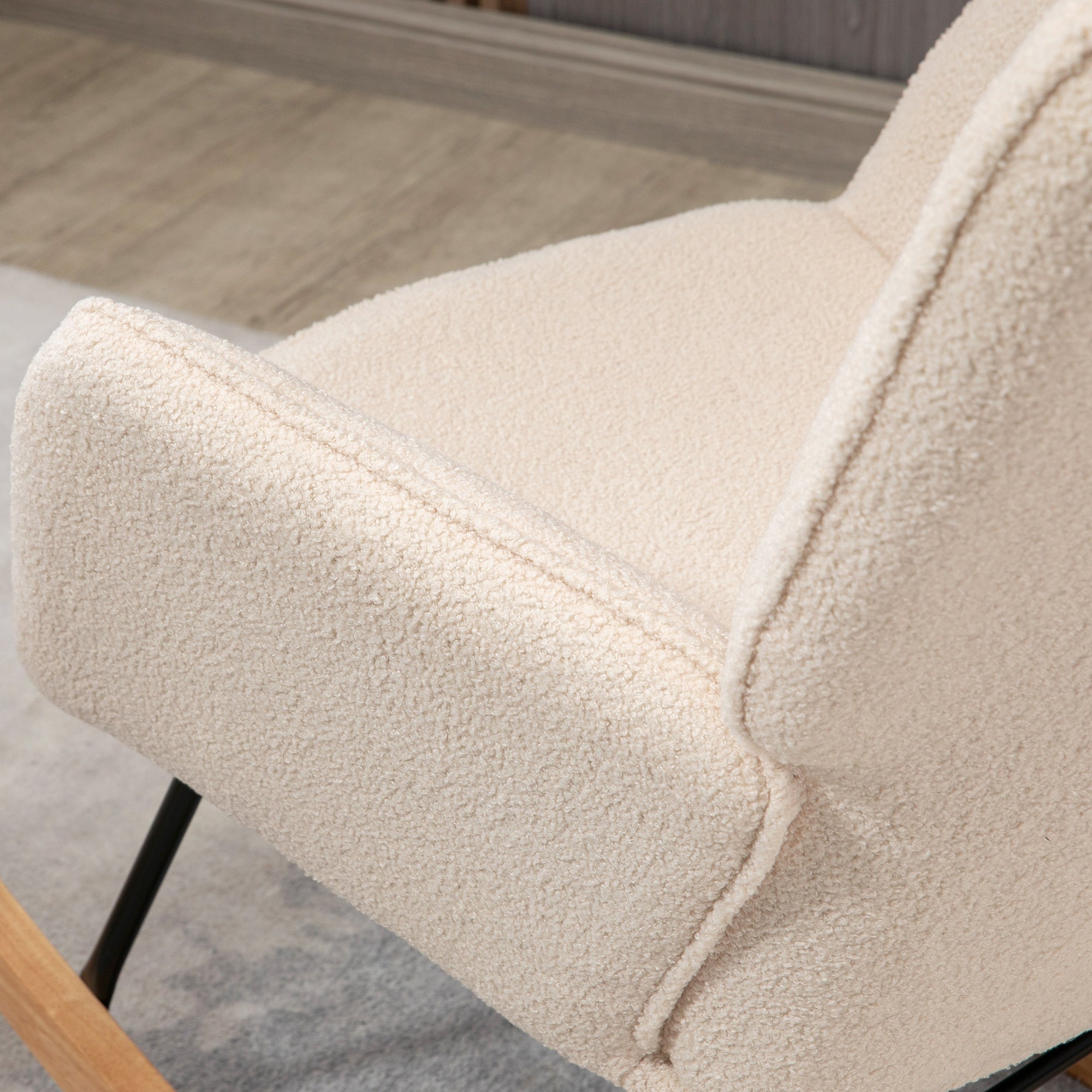 Wingback Nursing Rocking Chair with Berber Fleece Upholstery - Beige