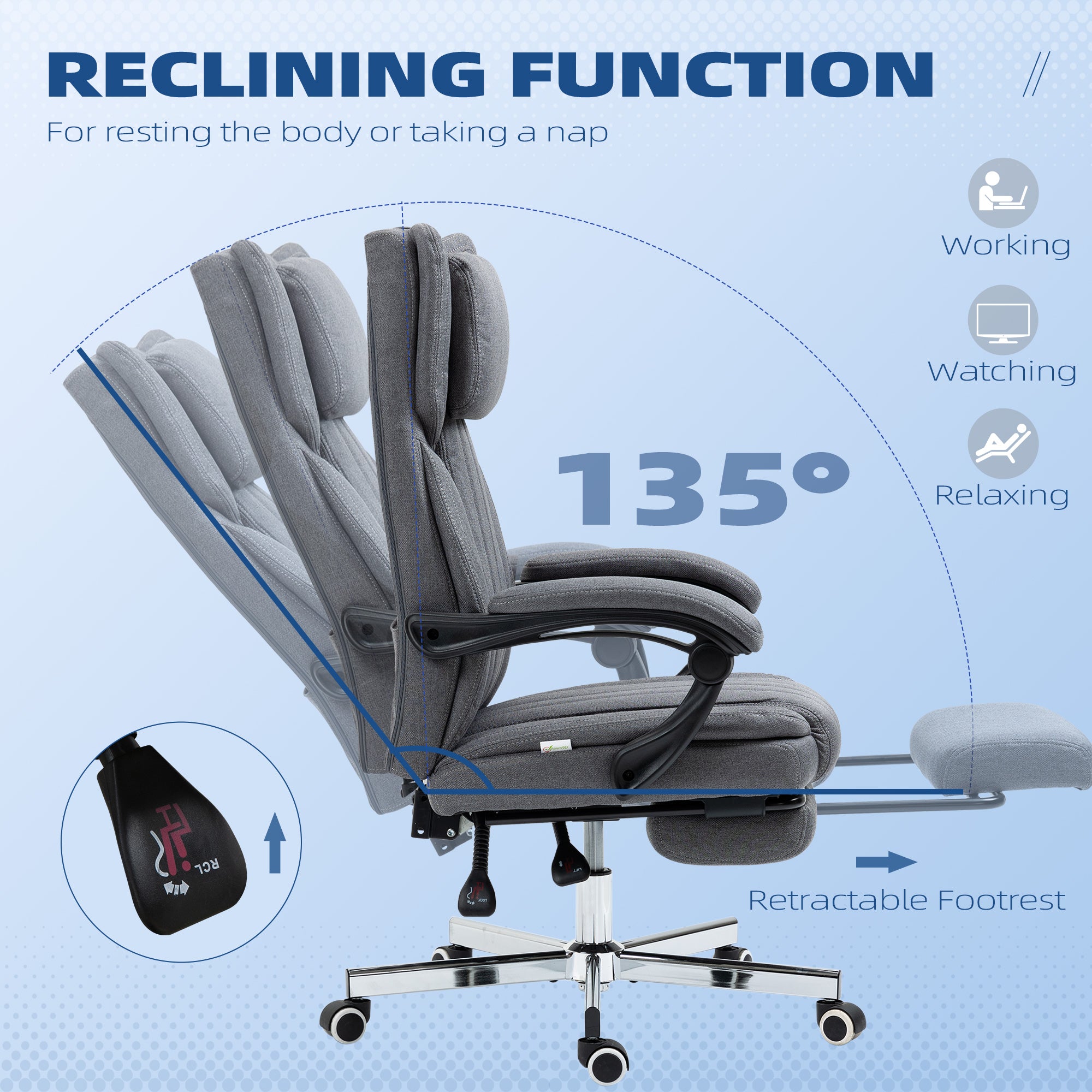 High Back Computer Desk Chair, Executive Office Chair with Adjustable Headrest, Footrest, Reclining Back, Dark Grey