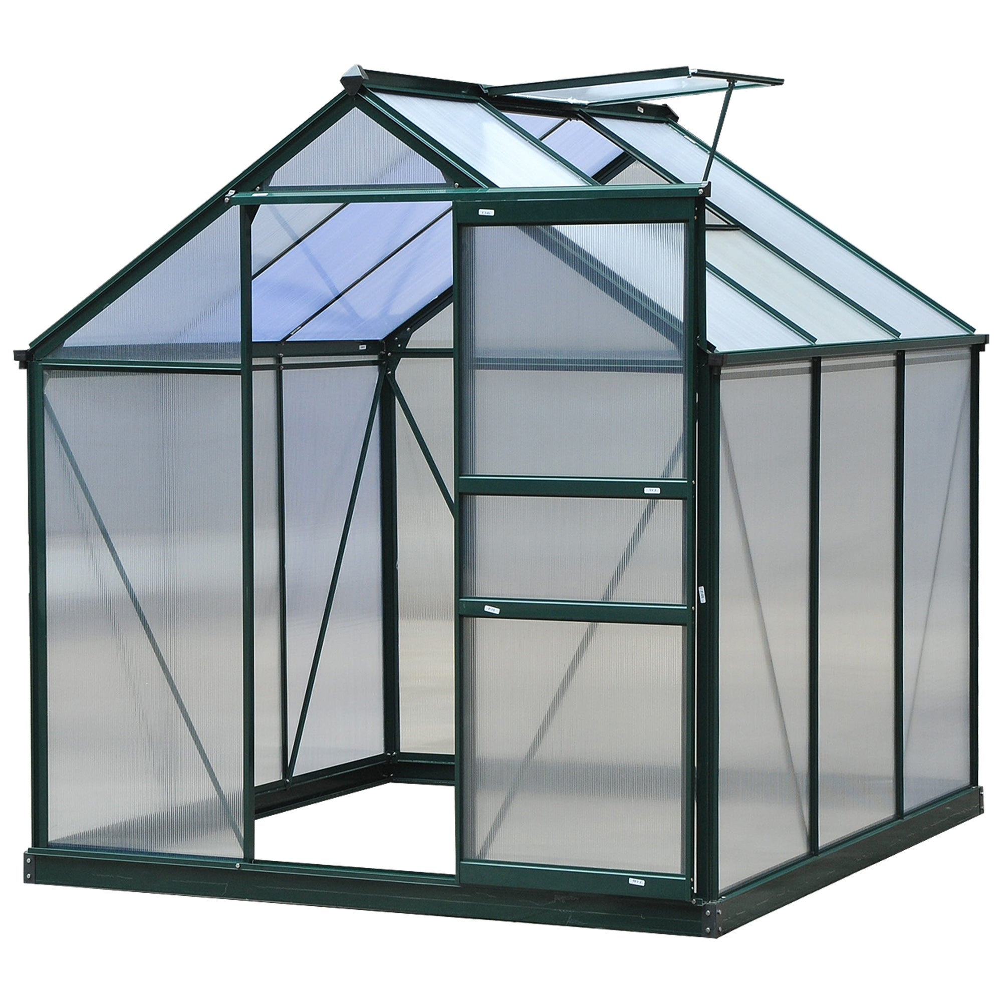 Large Walk-In Greenhouse Polycarbonate Garden Greenhouse Plants Grow Galvanized Base Aluminium Frame w/ Slide Door, 6 x 6 ft