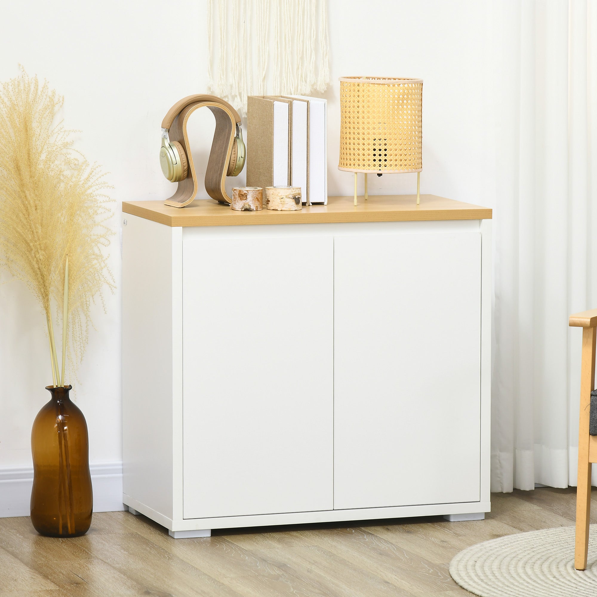 Sideboard Cabinet, Kitchen Storage Cabinet with Double Doors and Adjustable Shelf for Living Room, Entryway, White