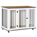 Dog Cage End Table for Large Dogs with Front Door Latch and Five Wheels - White