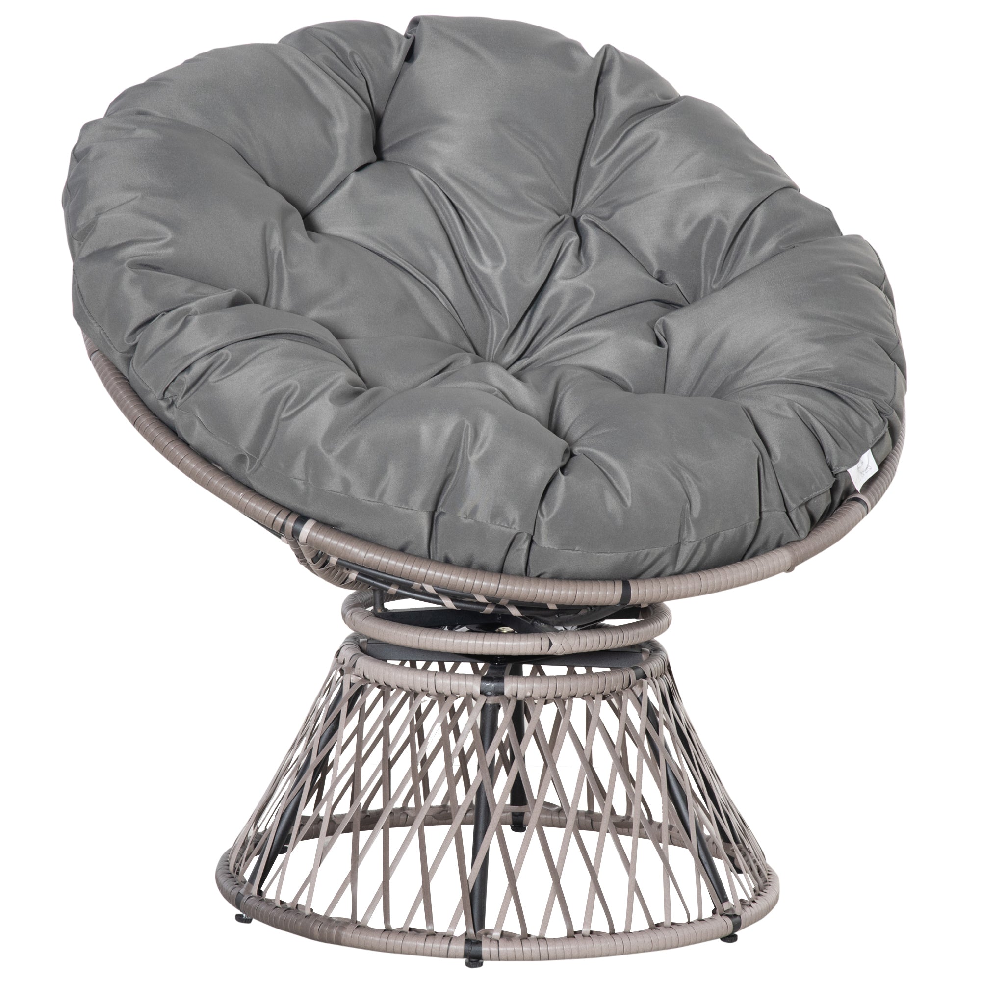 360° Swivel Oversized Rattan Papasan Moon Bowl Lounge Chair with Padded Cushion - Grey