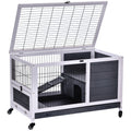 Indoor Fir Wood Rabbit Lift-Top Hutch with Run - Grey