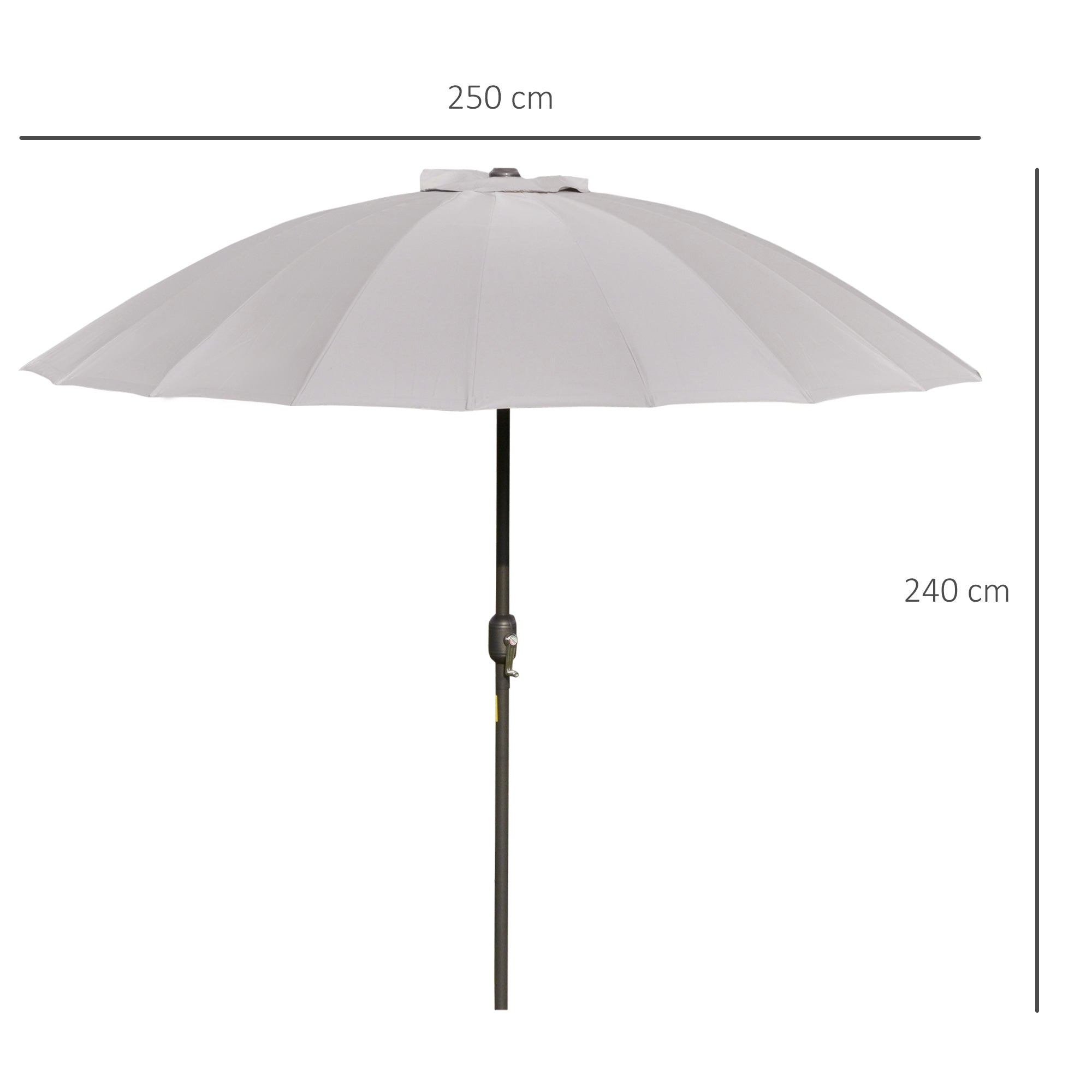 2.5m Adjustable Outdoor Garden Parasol Umbrella Sun Shade with Crank & Tilt, Light Grey