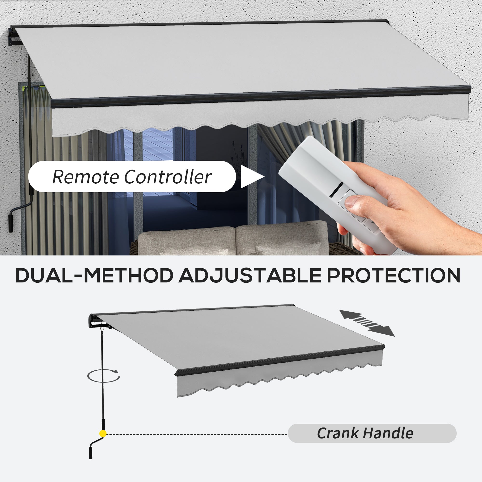 3.5 x 2.5m Aluminium Frame Electric Awning, Retractable Awning Sun Canopies for Patio Door Window, Light Grey