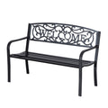 2 Seater Metal Garden Bench Patio Porch Chair - Black