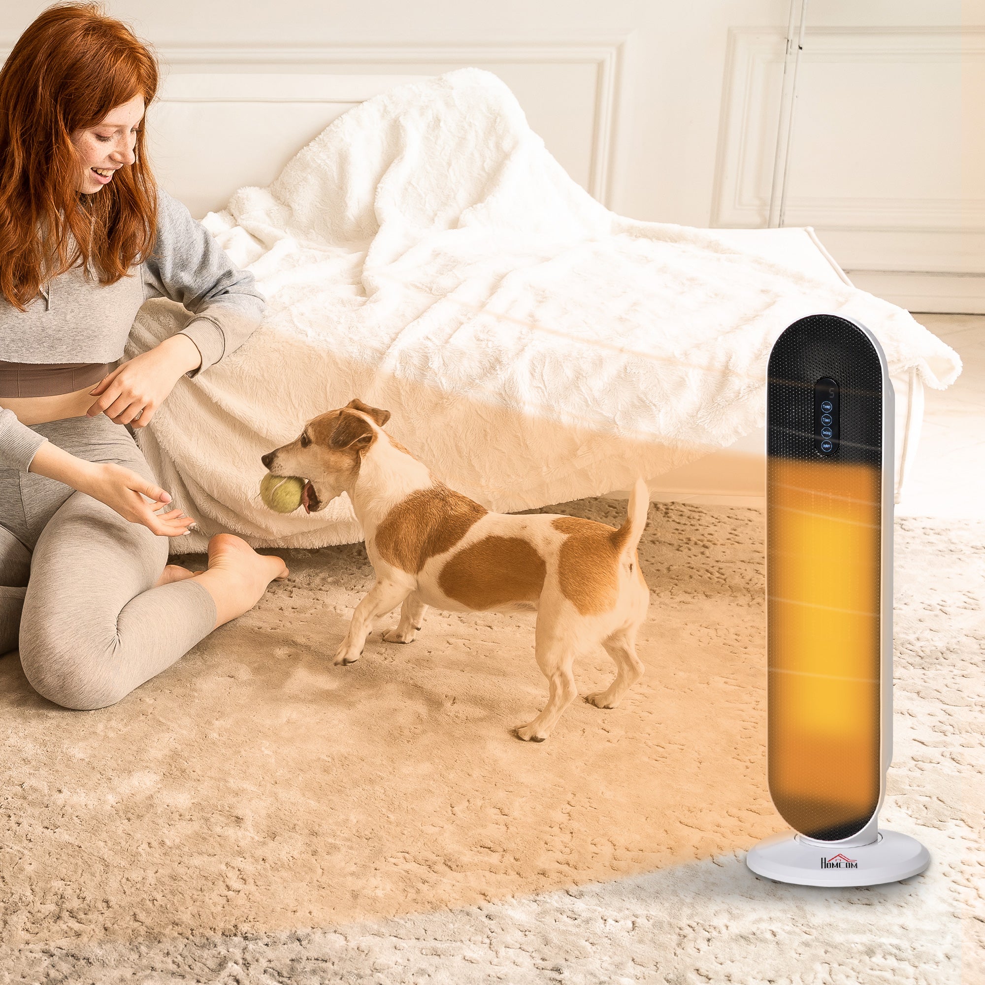 Ceramic Space Heater, Indoor Tower Heater with 45 Degree Oscillation, Remote Control, 24H Timer, Tip-Over & Overheating Protection, 1200W/2000W