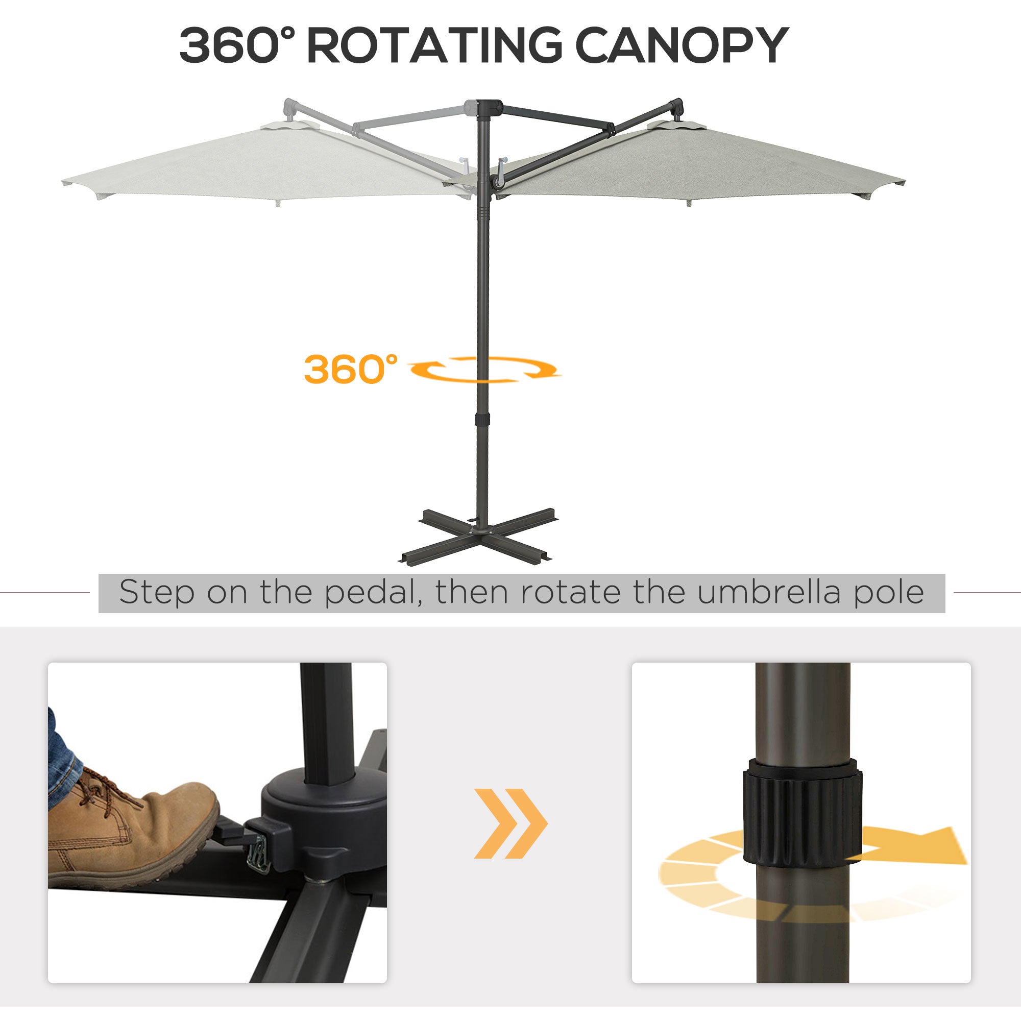 3 m Cantilever Banana Parasol with Cross Base, 360° Rotation Patio Umbrella with Crank Handle, Tilt, Beige