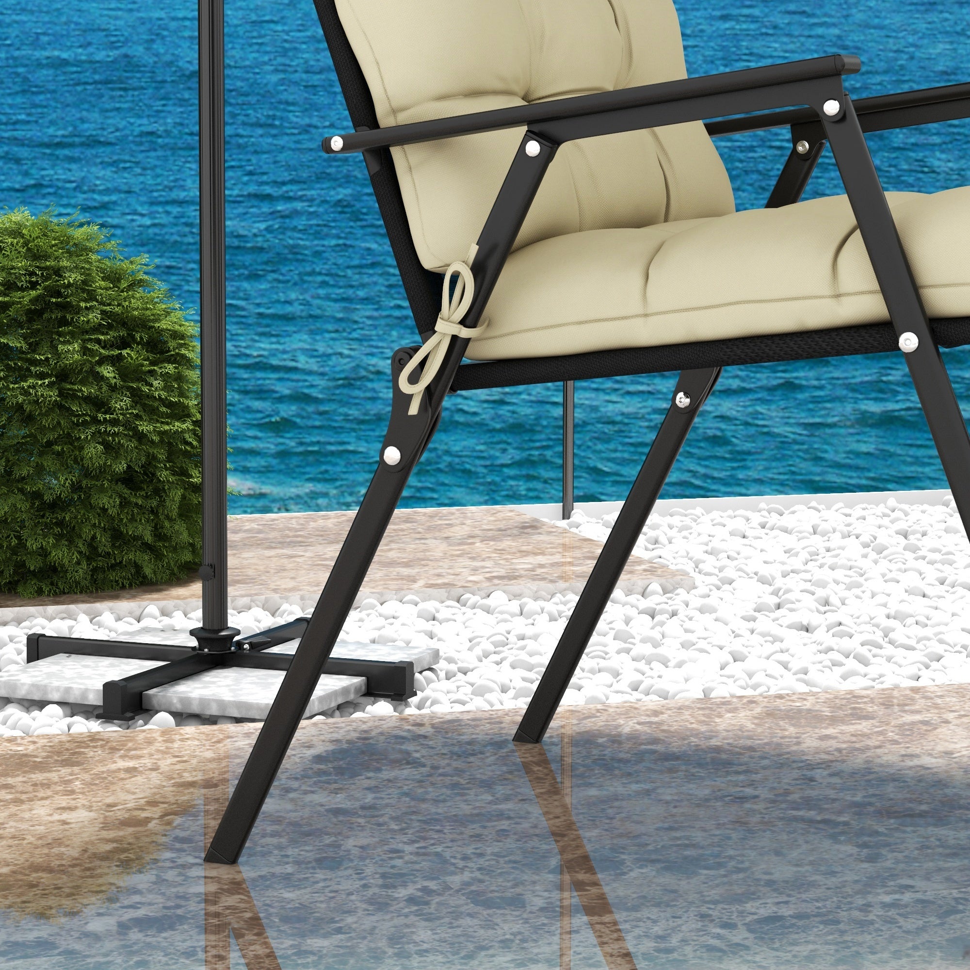 2-Piece Garden Patio Chair Seat and Backrest Cushion Set with Ties - Beige