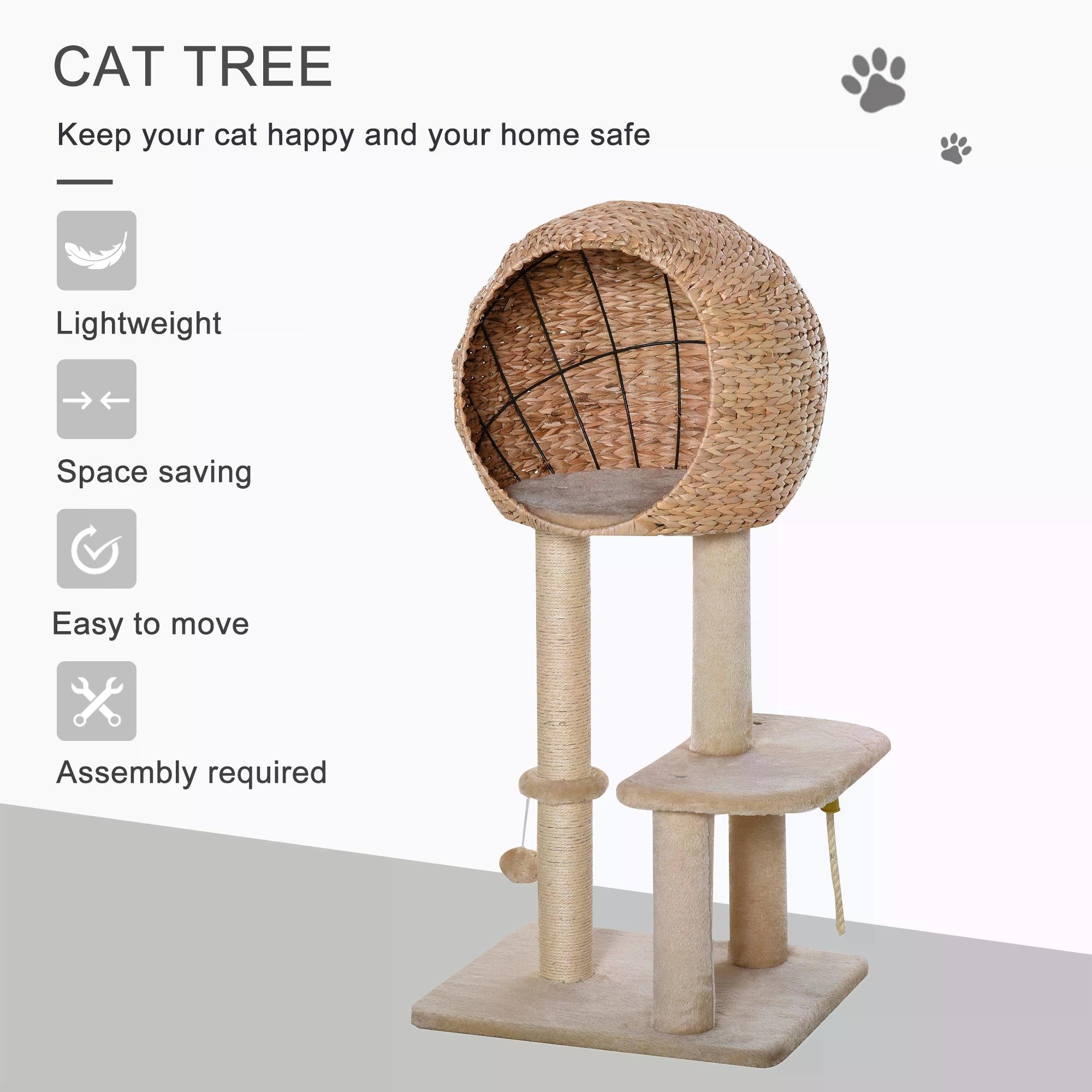 Cat tree Cat Tower 100cm Climbing Activity Center with Sisal Scratching Post Condo Perch Hanging Balls Teasing Rope Toy Cushion