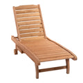 Outdoor Wooden Lounger Chair with Adjustable Backrest, Built-In Table & Wheels - Red Brown