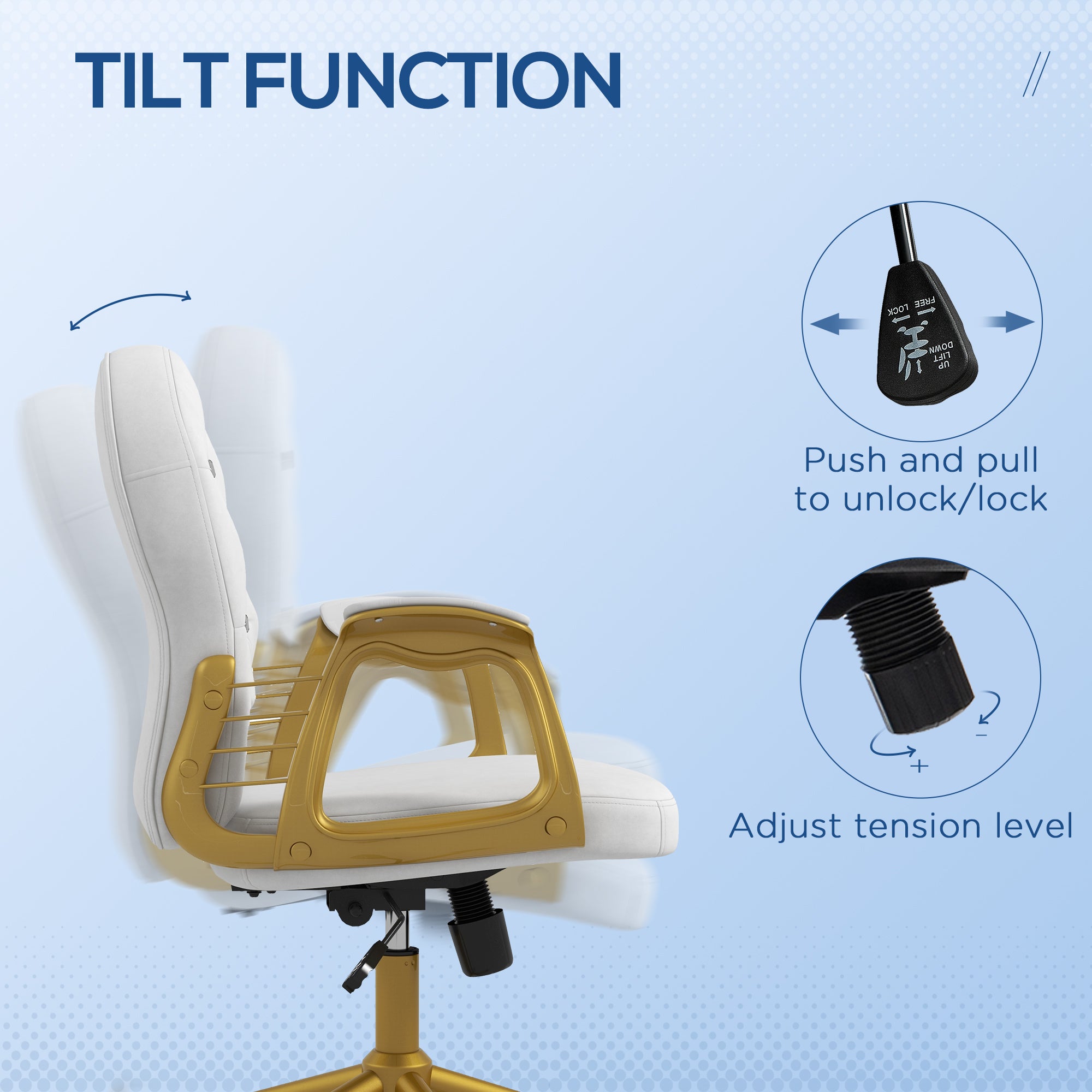 Height Adjustable Home Office Chair, Button Tufted Computer Chair with Padded Armrests and Tilt Function, Cream White