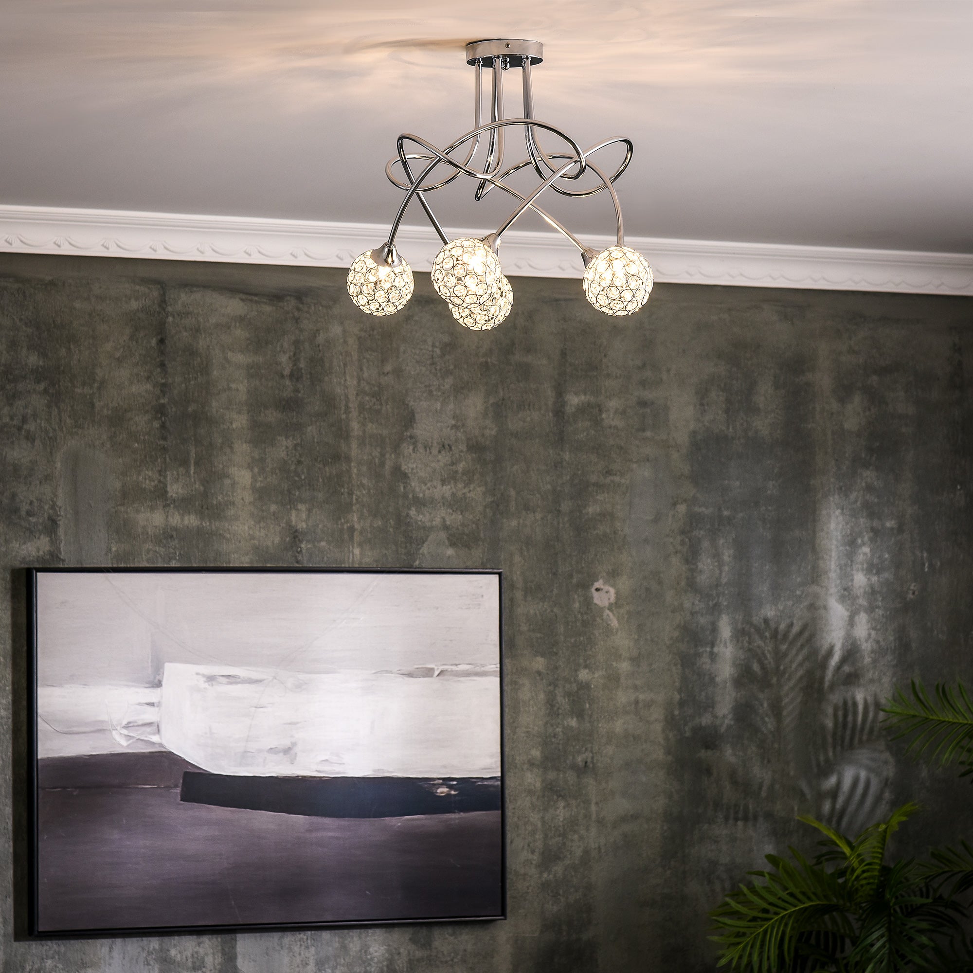 Modern Crystal Ball Chandelier Ceiling Light Pendant Light with 5 Lampshades 5 G9 Bulbs Required Silver