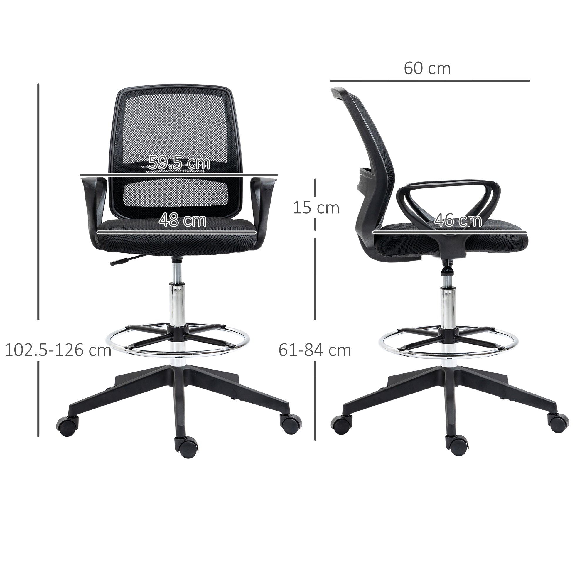 Ergonomic Mesh Back Drafting Chair Tall Office Chair with Adjustable Height and Footrest 360° Swivel