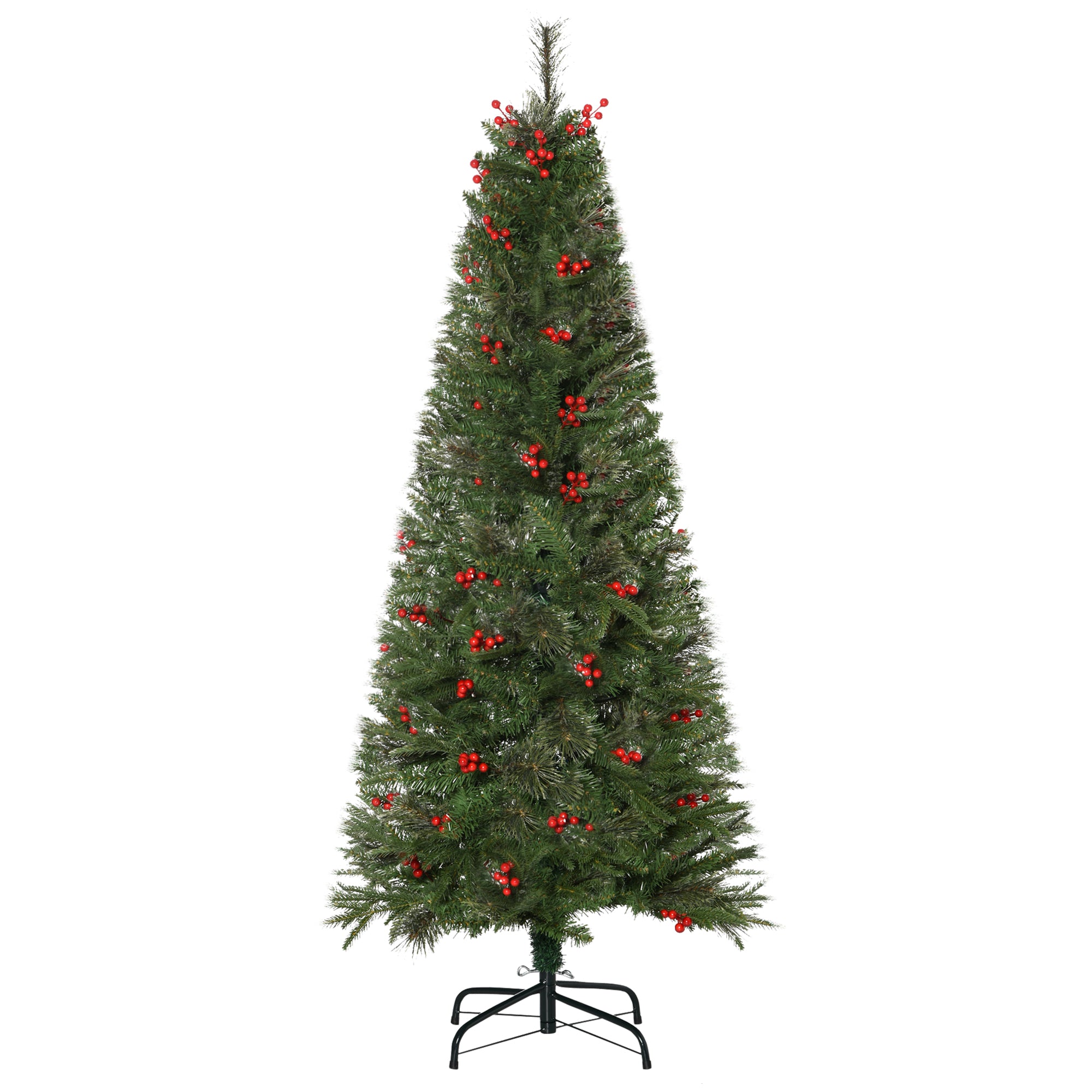 Pencil Artificial Christmas Tree with Realistic Branches, Red Berries, Auto Open, Green