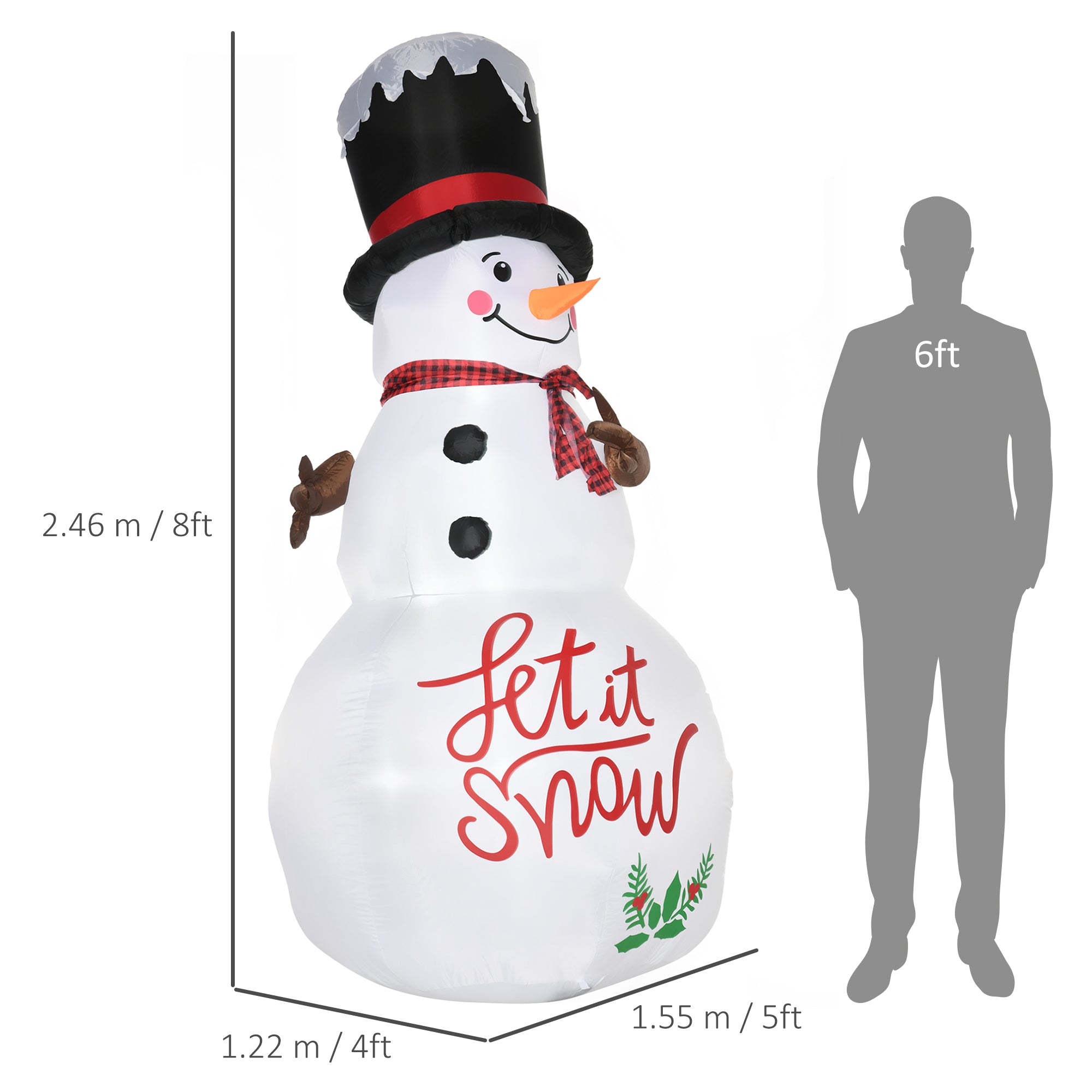 8ft Inflatable Christmas Snowman with Black Hat and Red Scotch Scarf, Blow-Up Outdoor LED Yard Display for Lawn Garden Party