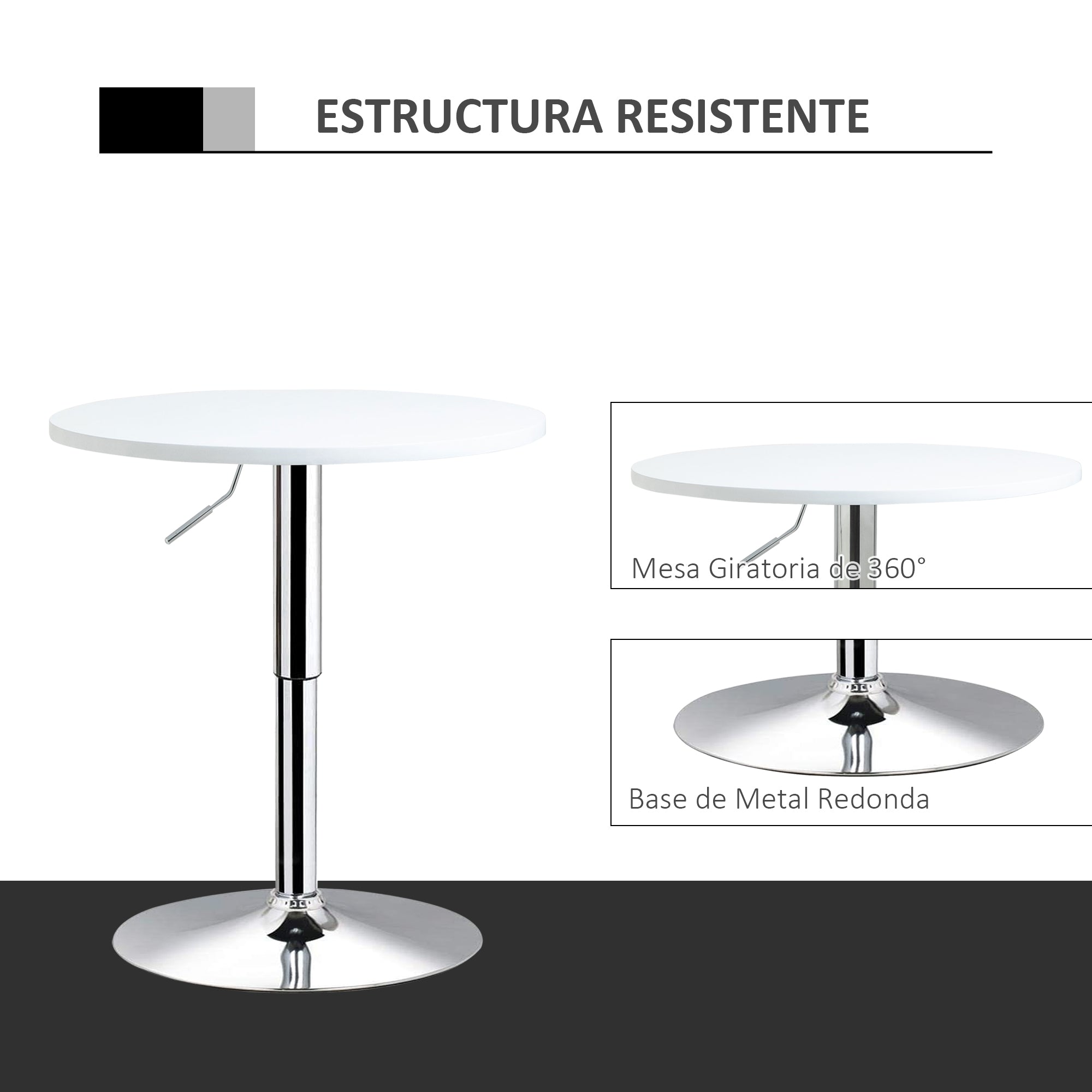 Bar Table ?60cm Adjustable Height Round Bistro Table w/ Swivel Top Metal Frame Counter Surface Stylish Kitchen Conservatory White