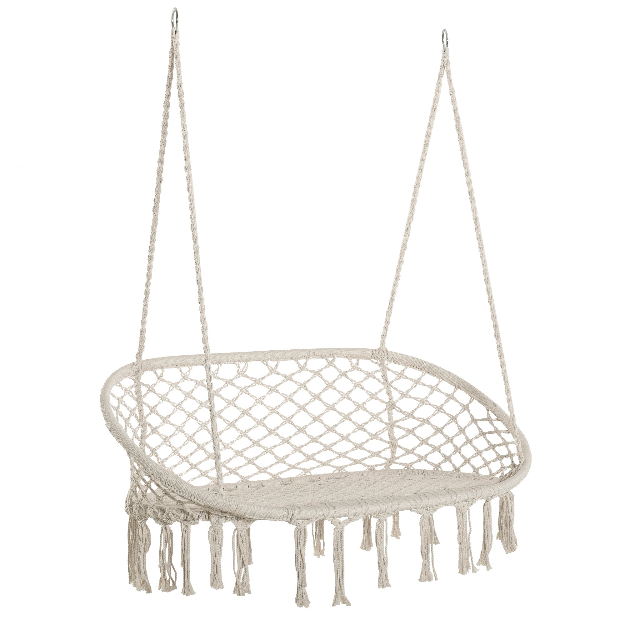 Hanging Hammock Chair Cotton Rope Porch Swing with Metal Frame, Large Macrame Seat for Patio, Garden, Bedroom, Living Room, Cream White