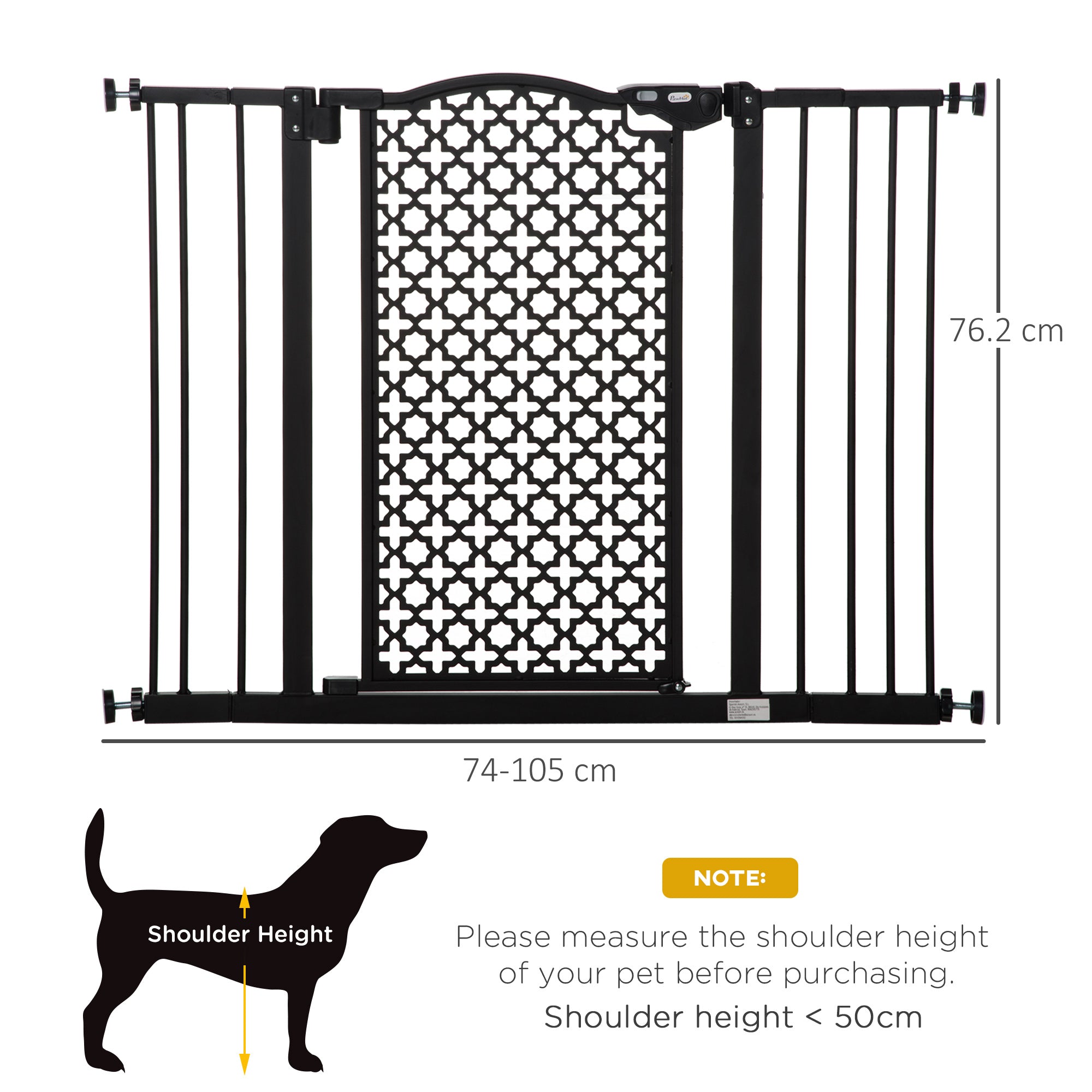 74-105 cm Pet Safety Gate Barrier Stair Pressure Fit with Auto Close and Double Locking for Doorways, Hallways, Black