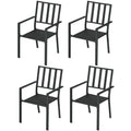 Set of 4 Metal Slatted Patio Dining Chairs - Black