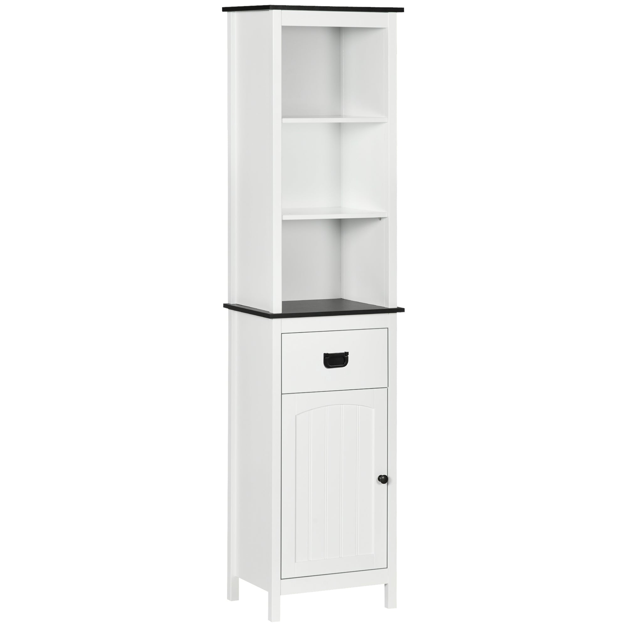 Tall Bathroom Cabinet, Freestanding Slim Storage Cupboard with Adjustable Shelves and Drawer for Living Room, Slim Organiser Unit, White