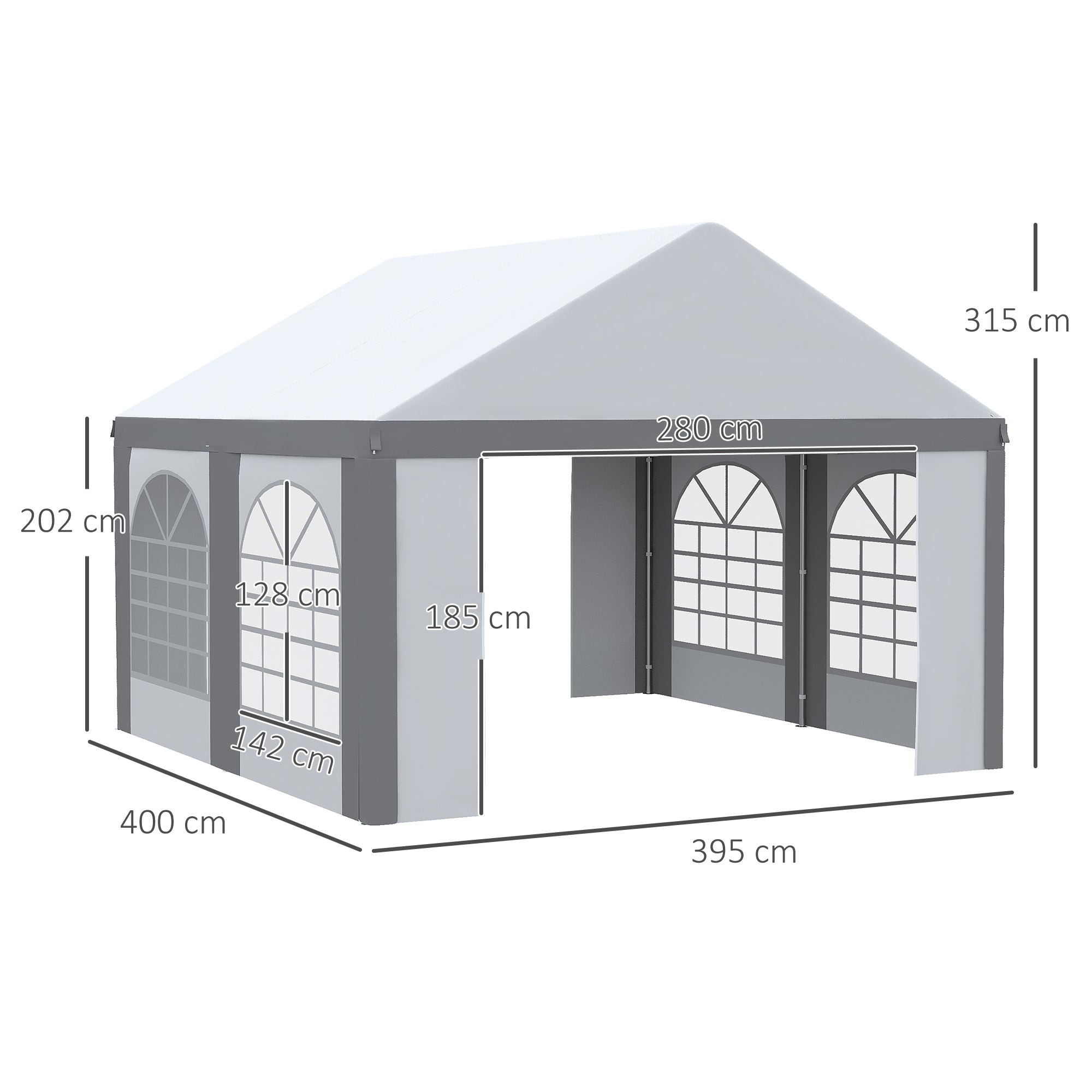 4 x 4m Galvanised Party Tent, Marquee Gazebo with Sides, Four Windows and Double Doors, for Parties, Wedding and Events