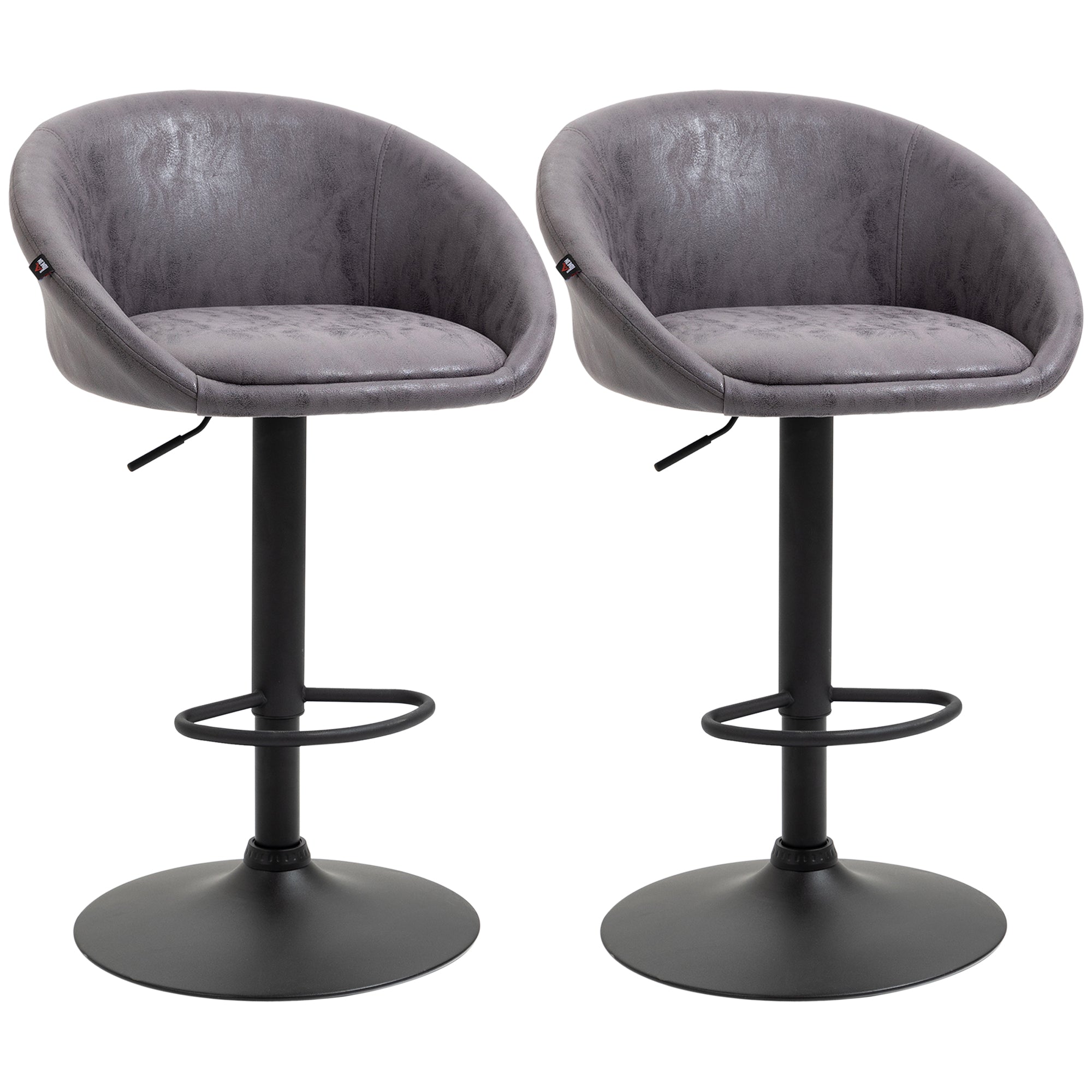 Modern Adjustable Bar Stools Set of 2, Swivel PU Leather Breakfast Barstools with PU Leather Footrest, Armrests and Back Dark Brown