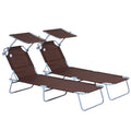 2 Pcs Outdoor Foldable Patio Sun Lounger Set with Adjustable Backrest & Removable Shade Canopy - Brown