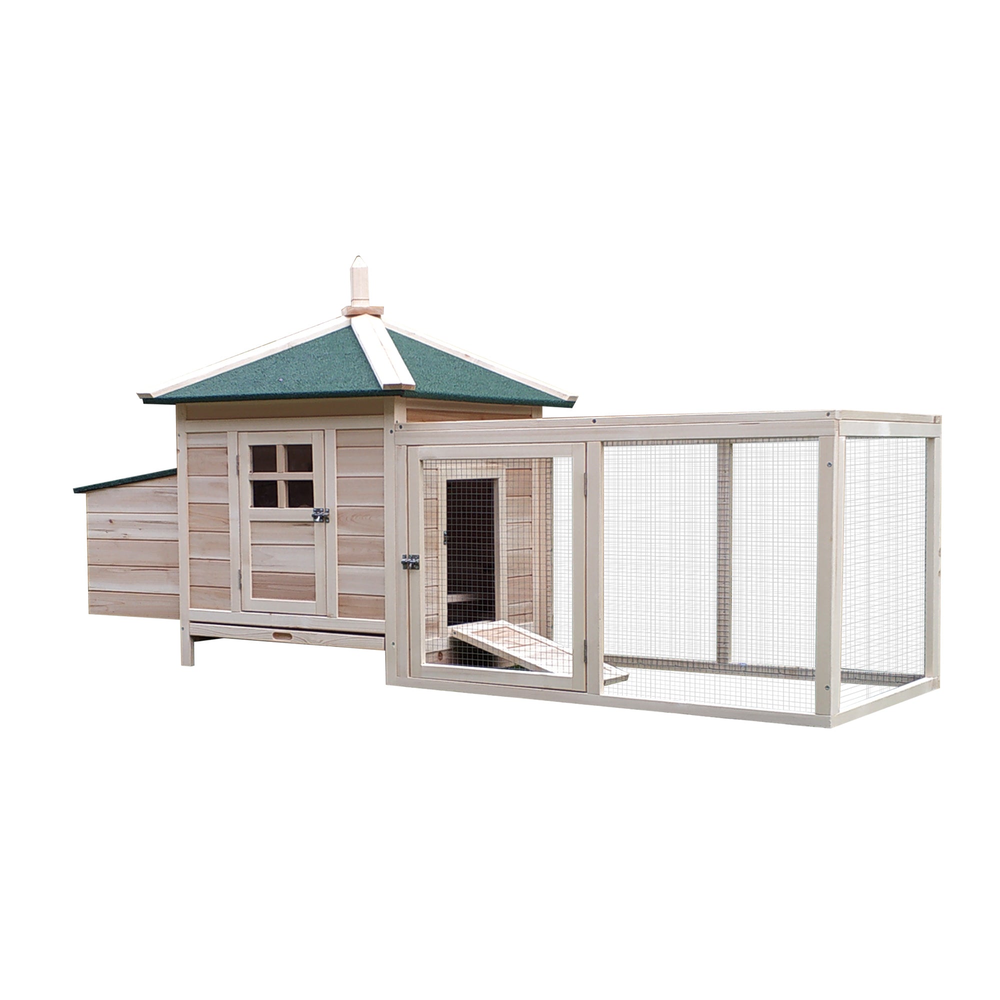 Chicken Coop Hen House Rabbit Hutch Poultry Cage Pen Outdoor Backyard with Nesting Box Run 196 x 76 x 97cm Natural