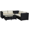 4 Piece Rattan Garden Sofa Set with Storage and Coffee Table - Black