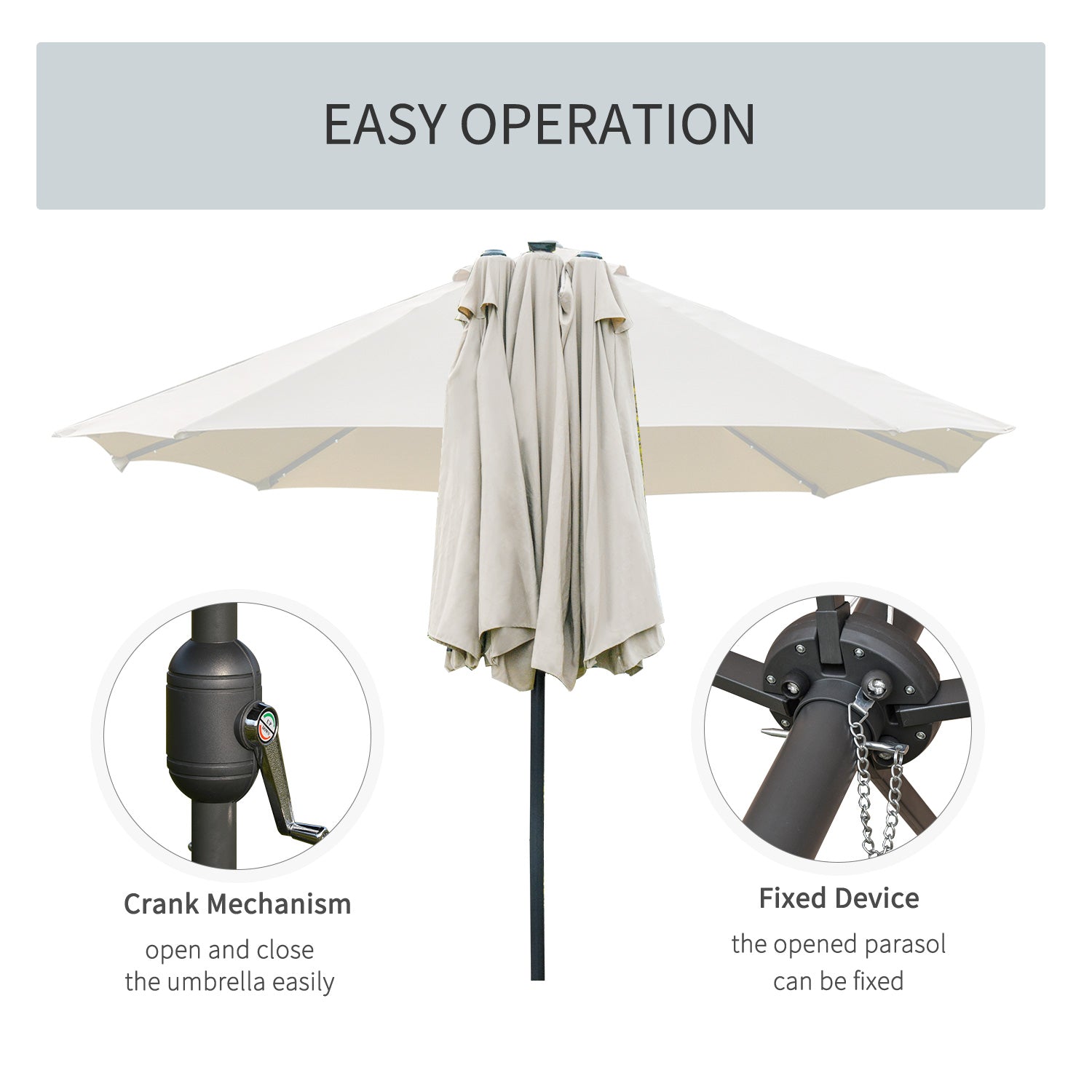 4.4m Double-Sided Garden Parasol with LED Solar Lights - Cream White