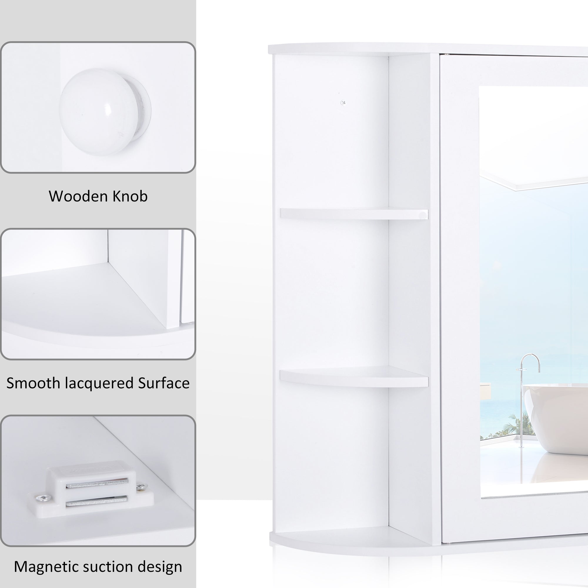 Bathroom Mirror Cabinet, Wall Mounted Storage Cupboard with Mirror Single Door Storage Organizer 2-tier Inner Shelves, White