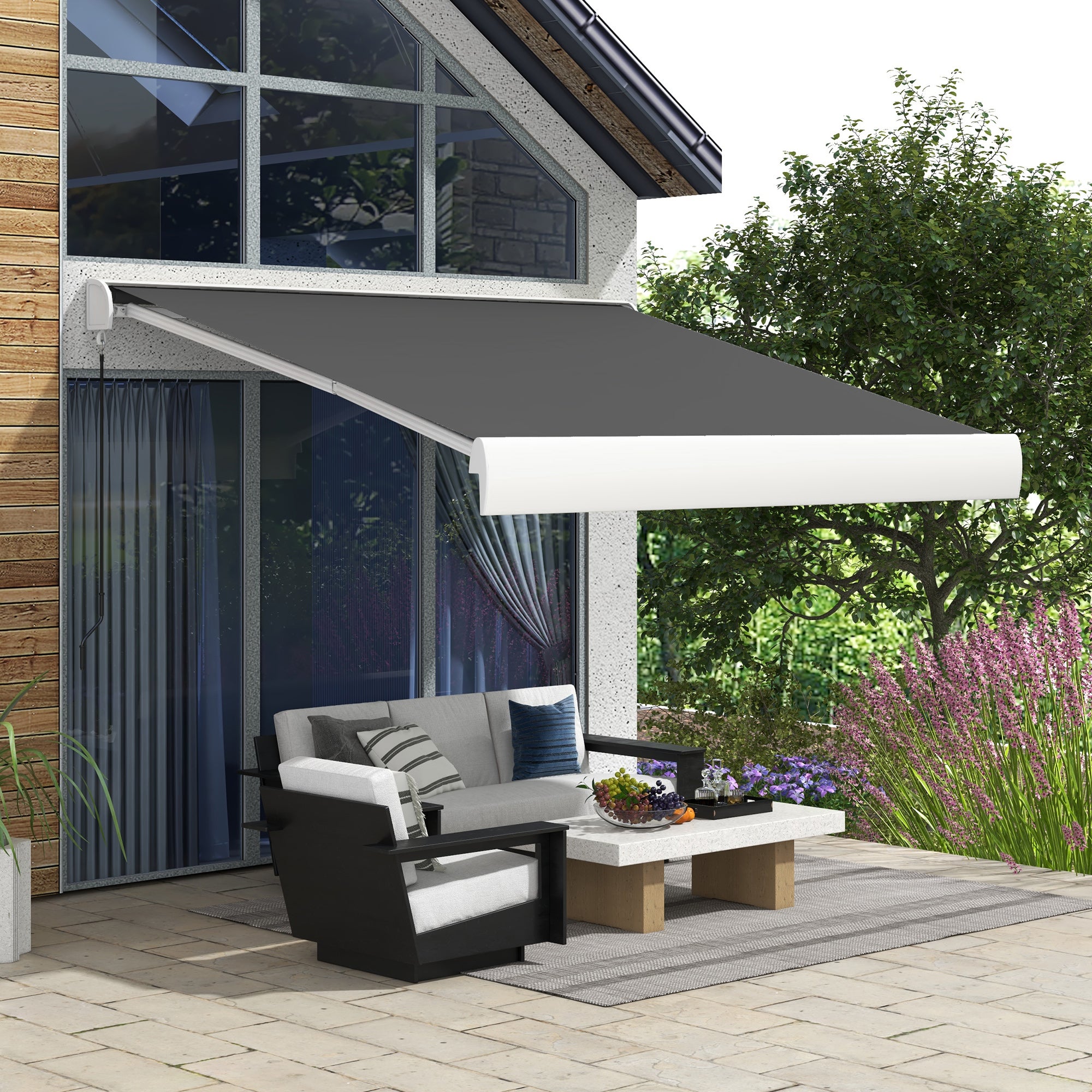 Electric Retractable Awning with Remote Control - Durable Grey Aluminium Frame